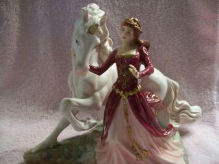 Unicorn Horse Large Franklin Lady Porcelain Ceramic Statue Figurine
