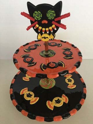 Neiman Marcus Halloween Vintage Looking Cat Two Tiered Serving Stand
