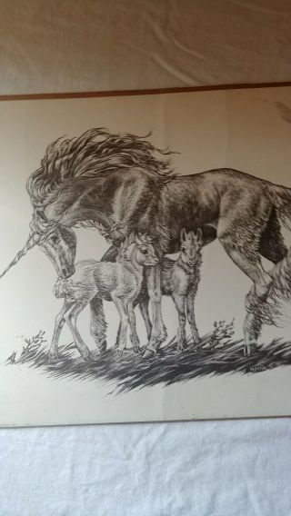 Windstone Editions Art Print Unicorn and foals 14x11 1981 M.  Pena print 2