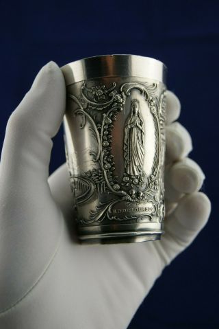 † Bvm Our Lady Of Lourdes Missionaries Holy Water Cup Silverplated France 3 †