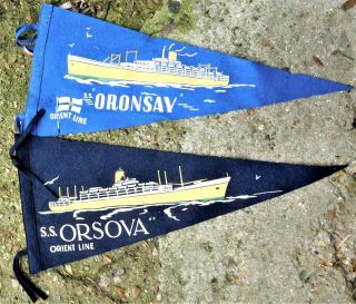 C1950 Two Orient Line Pennants Orsova Oronsay Vintage