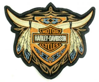 Real Harley Davidson Patch Buffalo Horns Feathers Dream Catcher 6.  5 " X 5 "