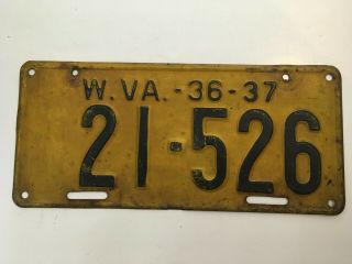 1936 1937 West Virginia License Plate 100 All Paint