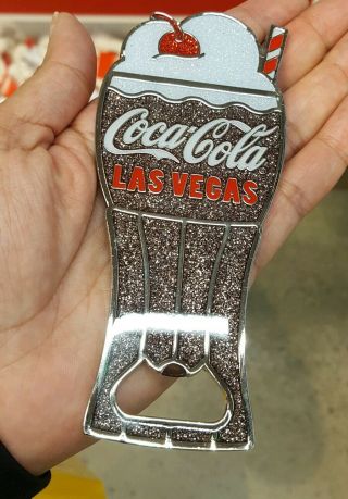 Las Vegas Coca Cola Magnet Bottle Opener Souvenir Sparkly Rare Fr Sin City