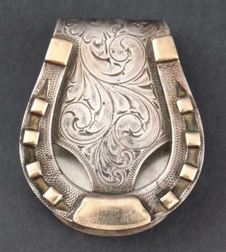 Authentic Edward Bohlin Western Sterling Silver 14k Gold Money Clip Horseshoe Nr