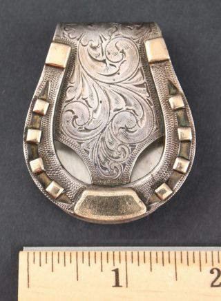 Authentic Edward Bohlin Western Sterling Silver 14k Gold Money Clip Horseshoe NR 2