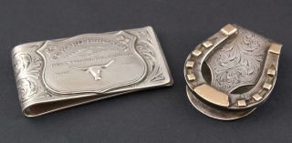 Authentic Edward Bohlin Western Sterling Silver 14k Gold Money Clip Horseshoe NR 8
