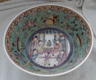 Large Vintage Red Mark Chinese Famille Rose Porcelain Bowl Figures