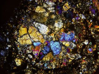Meteorite NWA 11344 - L3 - 4 Chondrite BIG blue BO Chondrule Thin Section 6