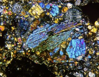 Meteorite NWA 11344 - L3 - 4 Chondrite BIG blue BO Chondrule Thin Section 8