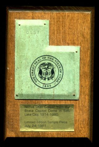 Vintage Native Utah Copper From The State Capitol Dome L.  E.  1981 0557