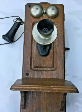 Antique Kellogg Switchboard & Supply Chicago Oak Hand Crank Wall Telephone Usa
