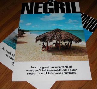 Rare Out Of Print Vintage Negril Jamaica Tourist Board Travel Poster
