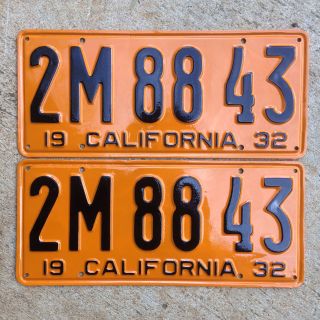 1932 California License Plate Pair 2m 88 43 Yom Dmv Clear Ford Deuce Coupe V8