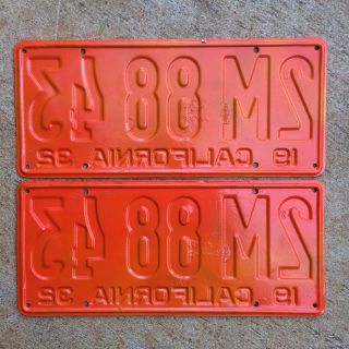 1932 California license plate pair 2M 88 43 YOM DMV clear Ford deuce coupe V8 3