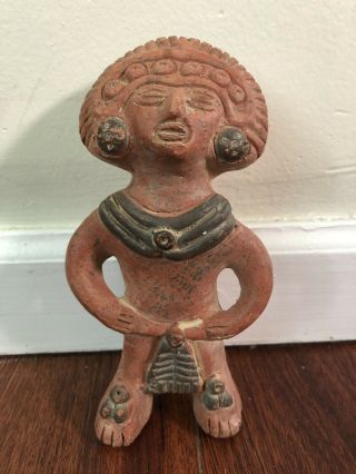 Vintage Pre Columbian Mayan Aztec Pottery Figurine With Tail 8”