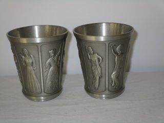 2 Sturdy Pewter 1992 Cups Dancers Different Costumes Singapore Thailand Brunei
