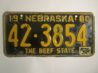 License Plate Car Tag 1960 1961 Nebraska 42 3854 [z281a]