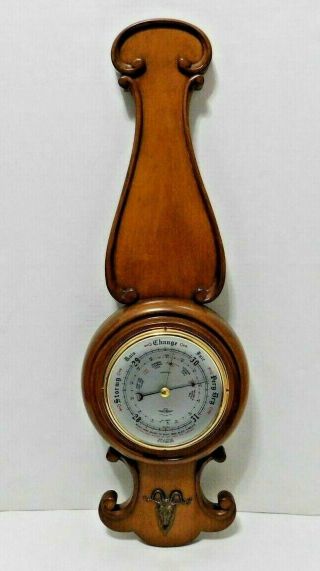 Vtg Rams Head Shortland Sb Smith British Barometer Weather Instrument Brass Wood