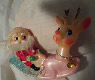 Vintage Christmas Big Ninohira Pink Reindeer & Blue Sleigh Santa Japan Rare 60s
