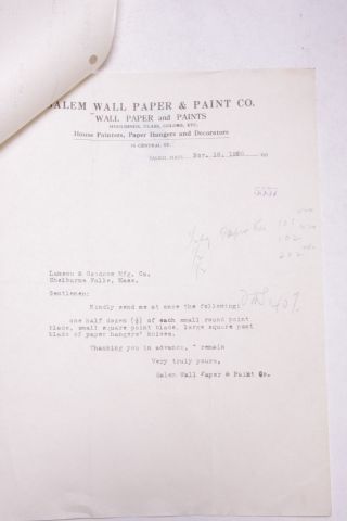 1930 Lamson Goodnow Salem Wall Paper And Paint Salem Ma Order Ephemera P345e