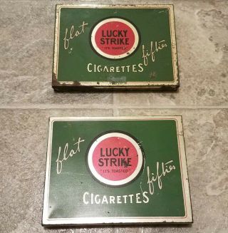 2 Vintage Lucky Strike Cigarettes Flat Fifties Tins