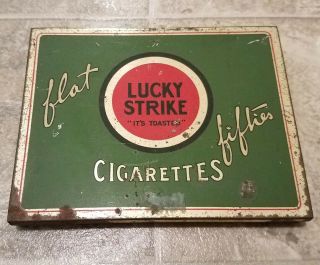 2 Vintage Lucky Strike Cigarettes Flat Fifties Tins 3
