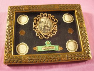 Ornate Miniature French Frame With A Relic Of St.  John The Baptist.