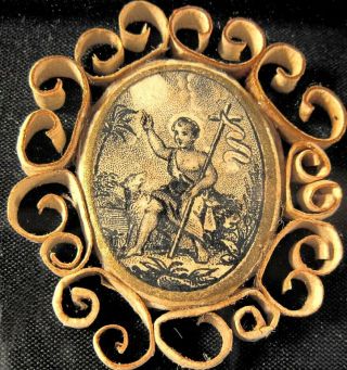 ORNATE MINIATURE FRENCH FRAME WITH A RELIC OF ST.  JOHN THE BAPTIST. 5