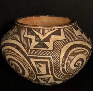 Striking Acoma Polychrome Pottery Olla,  Swirling Designs,  C1930