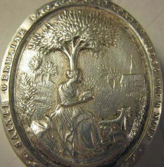 ANTIQUE FRENCH SILVER THECA CASE WITH A RELIC OF ST.  GERMAINE. 7