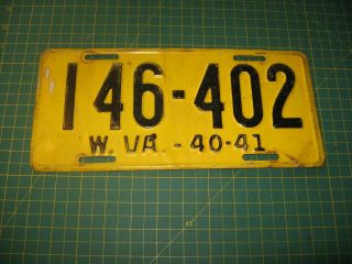 Vintage License Plate 1940 - 1941 W Va West Virginia Old Early Nr
