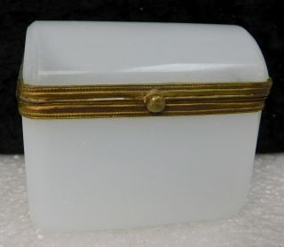 Antique French White Opaline Ormolu Glass Trinket Jewelry Casket Box