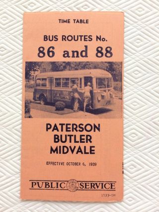 Public Service Jersey Bus Schedule Rtes.  86 & 88 Paterson Butler Midvale