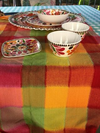 Melamine (melmac) dinnerware fiesta design from Target AND tablecloth & napkins 6