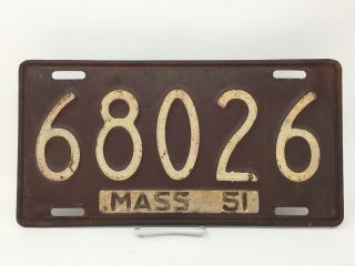 Vintage 1951 Massachusetts License Plate 68026 Mass Ma Classic Muscle Hot Rod