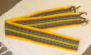 Handwoven Vtg.  Ikat Guatemalan Woven Belt Sash Vivid Yellow,  Red Green,  Blues
