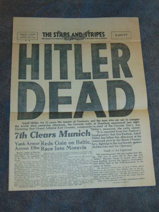 May 2,  1945 Stars And Stripes Germany Edition Wwii Newspaper: Adolf Hitler Dead