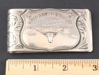 Authentic Western Edward Bohlin Sterling Silver Money Clip,  Saddle Tag Bull Head
