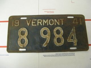 1941 41 Vermont Vt License Plate 8984