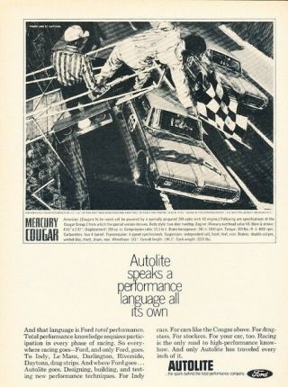 1967 Mercury Cougar Race Advertisement Print Art Car Ad K03