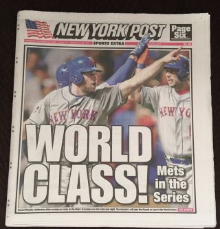 York Post October 22,  2015 Mets Win National League Pennant