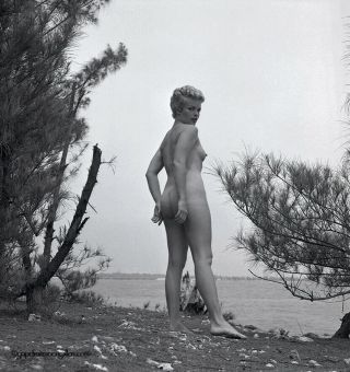 Bunny Yeager 1950s Camera Negative Photograph Carol Baker Nude At Beach Sultry