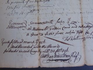 c.  1755 ANTIQUE MANUSCRIPT COLONIAL DEED w RARE EMBOSSED COLONIAL REVENUE STAMP 5