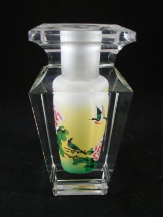 Chinese Reverse Hand Painted Glass Vase Birds Carnations Jacarte Crystal