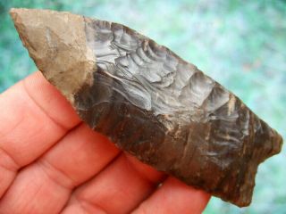Fine 3 1/2 Inch Mexico Banded Agate Plainview Point With Arrowheads