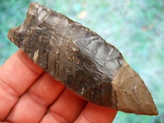 Fine 3 1/2 inch Mexico Banded Agate Plainview Point with Arrowheads 2