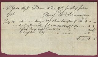 American Colonial Era Manuscript Document,  For Sloop Julia,  York,  1786