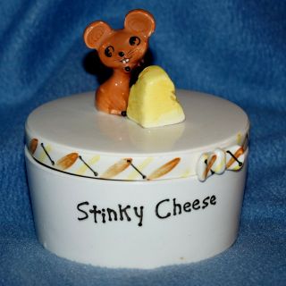 Vintage 1958 Howard Holt " Merry Mice Stinky Cheese " Container Pixieware Crock