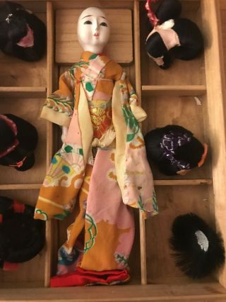 Vintage Katsuraningyo Japanese doll w/ 6 Wigs in wood box 1970s 4